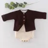 Baby Boy Girl Outfits Kläder Set Born Sticka kapp + Rompers Overells T-shirt Suit Spädbarn Boys Tjejer Kläder 210521