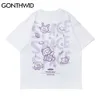 Gonthwid Harajuku Thirts Мультфильм Медведь Кролик Космические Коротки с коротким рукавом Футболки Уличная Одежда Хип Хоп Мода Повседневная Хлопок Свободные Топы 210706