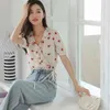 Streetwear Floral Embroidery Bow Lace Up Blouse Women Summer Vintage Puff Short Sleeve Shirts All-match Sweet Tops 210515