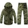 Tad Gear Tactical Softshell Camouflage Jacket Set Men Army Windbreaker Vattentät Jaktkläder Camo Militärjacka Andpants 210819