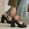 드레스 신발 Kanseet 두꺼운 하이힐 플랫폼 2021 가을 여성용 펌프 정품 가죽 파티 사무실 숙녀 블랙 여성 신발