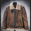 Men's Leather & Faux Original Ecological Leisure Sheepskin Fur Lapel Retro Winter Wool Coat Mens Short Genuine Motorcycle Sherling Jacket 6X