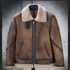 Men039s en cuir faux original écologique lointaine Boueins mouton Fourn de fourrure rétro Hiver Mabe de laine Mentes courtes authentiques moto SHE4751941