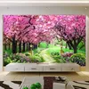 カスタム3D POの壁紙の花ロマンチックな桜の木の小さな道の壁の壁画のための壁紙のための壁紙寝室de parede 210722