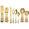 24 pcs cutelaria conjunto de ouro dinnaria aço inoxidável colher real colher forks cozinha cozinha ocidental talherware mesa de mesa 210928