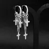 Boucles d'oreilles en acier au titane Hoop Dangle Chain Cross Hoop Boucles d'oreilles Anti Allergy Unisex Punk Body Jewellery