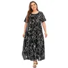 4xl 5xl plus size vestido mulheres verão manga curta geométrica impressão babados vestido casual preto solto enorme maxi vestidos longos 210325