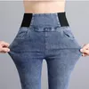Негабаритные джинсы женщин плюс размер 26-38 тощий джинсовые карандашные брюки с высокой талией черные растягивающие брюки женские ретро женские