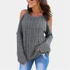 Damen Pullover Langarm Hals Hang ab der Schulter Twist Frauen Pullover Mode Lässige Festkörper Strickwaren