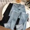 Chic Streetwear Джинсовые джинсы женщины вспышки брюки высокие талии эластичные брюки корейские винтажные синие мама Splite 21129