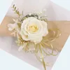 Dekoracyjne kwiaty wieńce Materiały ślubne Bride Groom Corsage Hand Flower Rose Wrist Broszka Party Akcesoria Sztuczne Szampan