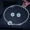 BeaQueen Green CZ Crystal Paved Cubic Zircon Stones Big Flower Statement Necklace Earrings Women Wedding Jewelry Sets JS162 H1022