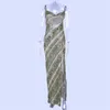 PROPCM Snake Print Chiffon Dress Sexig Kvinnor Lång Party Slip Maxi Sheer Strap Baklösa Slit Elegant See Genom Dressesvocation