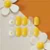 Oeuf Pot Point Mignon Ongles Courts Jaune Carré Appuyez sur Faux Ongles Brillant Couverture Complète Acrylique Artificielle Faux Ongle