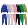 100% katoen solide hoodies sets track broek vrouwen hooded sweatshirts vrouwelijke trui twee stukken pakken 211221