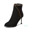Çizmeler 2021 Kış Moda Katı Kadın Ayak Bileği Büyük Boy 43 Yüksek Ince Topuklu Sıcak Sivri Burun Kısa Peluş Ayakkabı