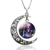 Colliers classiques 12 constellations, pendentif lune en verre, chaîne clavicule, cadeaux d'anniversaire pour femmes