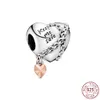 925 Sterling Silver Runda Beaded Golden Heart Pendant Lämplig för Pandora Bracelet DIY Fashion Smycken Julklapp