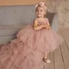 Erröten Rosa Mädchen Festzug Kleider Rüschen Feder Blumenmädchen Kleid Für Hochzeiten Kinder High Low Prinzessin Geburtstag Ballkleider