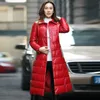 Femmes en cuir Faux réel élégant hiver vers le bas manteau femme Streetwear coupe ajustée col de fourrure chaud pardessus de luxe mode rouge noir Long Outwe