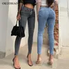 Jeans pour femmes taille haute Denim pantalon femme mode élastique Stretch hanche Slim Fit Skinny pieds neuf Points crayon pantalon 210715