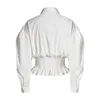 Vintage Patchwork Ruched Tops For Women Lapel Puff Sleeve Tunic Elegant Shirt Femaele Autumn Fashion 210524