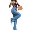 Women Jeans Wide Leg Loose Hole Button Zipper Fly Ladies Casual Denim High Street Sale Trousers 210522