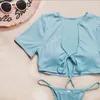 Myteng Sexy Blue Thong Bikinis Mujer Nici Swimwear Kobiety Bandaż Knot Garnitur Kąpielowy Push Up Swimsuit Beachwear Biquini 210522