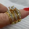 خواتم الزفاف 3pcs مشاركة تصميم فريدة من نوعها Zirconia للنساء للنساء Cut Cz Silver Color Jewelry Drop Edwi22