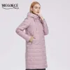 Miegofce Spring Jacket H-formad design knä längd Hög reversibel slider kappa för kvinnor står krage parka kappa 210819