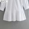 ZEVITY Kadınlar Moda Dönüş Yaka Hem Peated Beyaz Gömlek Elbise Kadın Patchwork Poplin Vestido Chic İş Elbiseleri DS8390 210603