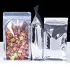 Storage Bags 50Pcs/lot Stand Up Aluminum Foil Side Guesst Pack Bag One Clear Tear Notch Zipper Resealable Food Spices Pouches