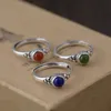 FNJ 925 Lapis pour femmes bijoux naturel rouge Agate mode 100% pur S925 argent jaspe anneau taille réglable