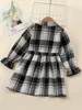 Toddler Girls Plaid Flounce Sleeve Shirt Dress SHE