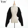 Sexy bijgesneden vest gebreide korte truien voor vrouwen mode schattige tops Koreaanse stijl lange mouw top batwing 211018