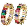 Baguette Fino Raguette Rainbow CZ Anel de Ouro para Mulheres Moda Noivado Casamento Banda Top Quality Charme Jóias