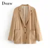 Femmes solide décontracté bureau porter Blazer avec poches à manches longues simple boutonnage veste manteau col cranté dames hauts 210515