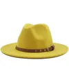 Breda brim hattar kvinnor män ull filt tassel jazz fedora panama stil cowboy trilby party formell klänning hatt stor storlek gul vit a74947633