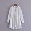 ZA Openwork Broded Shirt robe robe femmes manches longues blanches élégant fête robes femme chic cic dinge intérieur robe de printemps 210602