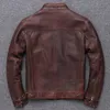 Vintage Real Jaqueta de Couro Homens Stand Colar Mens Mens Motocicleta Jaqueta Cowhide Casacos e Jaquetas Chaqueta de Los Hombres WPY2514