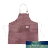 Algodão e linho aventais Checkered Ajustável Halter Avental com bolsos Cozinhar Smock Kitchen Acessórios