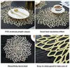 4/6/8 adet Altın Gümüş PVC Placemat Yemek 38 cm Masa Mat Yıkanabilir Düğün Parti Paketleri Çiçek Tasarım Coaster Dekoratif Masa Pedi 210706