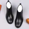 Элегантные сапоги Chelsea подлинные коровьи кожаные мужские ботинки лодыжки с эластичной полосой черного скольжения на официальных бизнес модами сапоги для мужчин