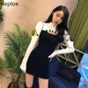 Neploe Dresses for Women Sexy Lady Hollow Out Knitted Vestidos Turtleneck Long Sleeve Robe Bodycon Slim Mini Dress 4G383 210422