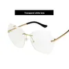 2021New Women039s Solglasögon Ocean Slice Polygonal trimmode Rimless Metal Ben Big Frame Sun Highquality Whole2467815