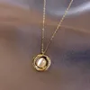 Pendant Necklaces Korean Fashion 316 Stainless Steel Round Opal Geometric Chain Necklace For Women Girl High Quality Zirconia Jewelry