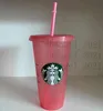 Starbucks Mermaid Goddess 24oz/710ml Plastic Mokken Tumbler Herbruikbare Pijler Vorm Deksel Stro Kleur Veranderende Flash Cups