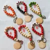 Foreign trade Christmas tree snowflake pattern wooden bead wrist keychain personalized anti-lost key ring multi-color optional