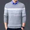 Hombres otoño invierno casual marca suéter cálido jerseys girar hacia abajo camisa cuello hombres punto patrón trajes suéter abrigo hombres 210909