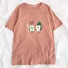 キムトモ和風Tシャツの女性漫画の手紙印刷Oネック半袖シンプルなトップス緩い夏のファッション210521